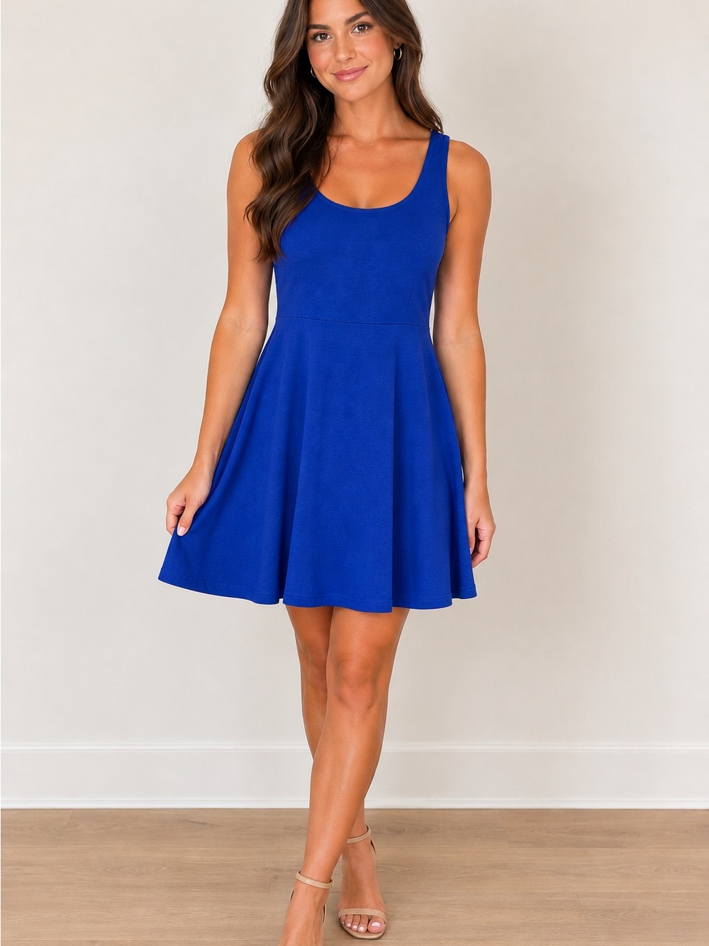 Express Sleeveless Fit-and-Flare Dress in Cobalt Blue